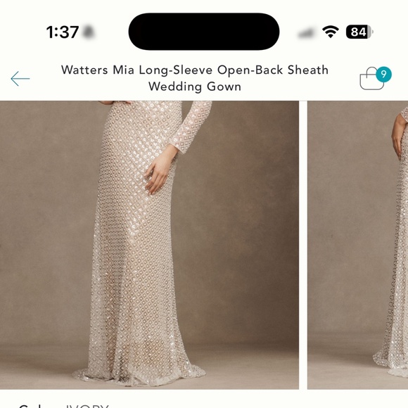 Watters Mia Long-Sleeve Open Back Sheath Wedding Gown - Picture 4 of 5